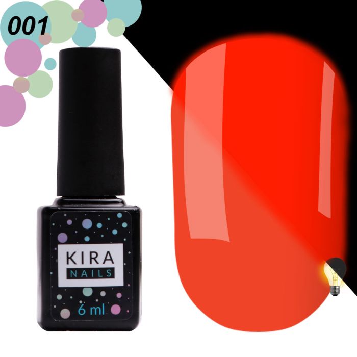 Гель-лак Kira Nails FLUO 001 (помаранчевий, флуоресцентний), 6 мл
