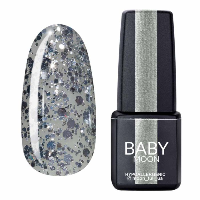 Гель-лак Baby Moon Dance Diamond 19 срібний гліттер на напівпрозорій основі, 6мл