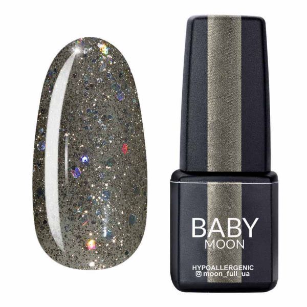 Гель-лак Baby Moon Dance Diamond 21 серебристо-оливковый с разноцветным глиттером, 6мл