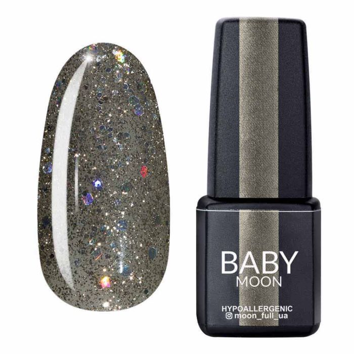 Гель-лак Baby Moon Dance Diamond 21 сріблясто-оливковий з різнокольоровим глітером, 6мл