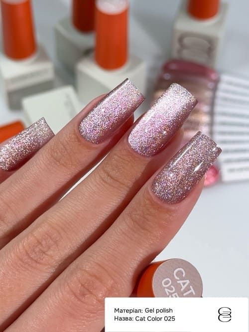 Гель-лак GEMELY  Cat Color 25 пильна троянда з золотисто-рожевими блискітками, 6мл