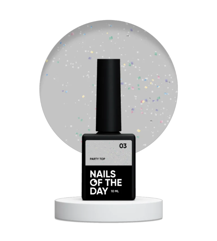 Топ NailsOfTheDay Party top 03  прозорий з голографічним шиммером  10 мл