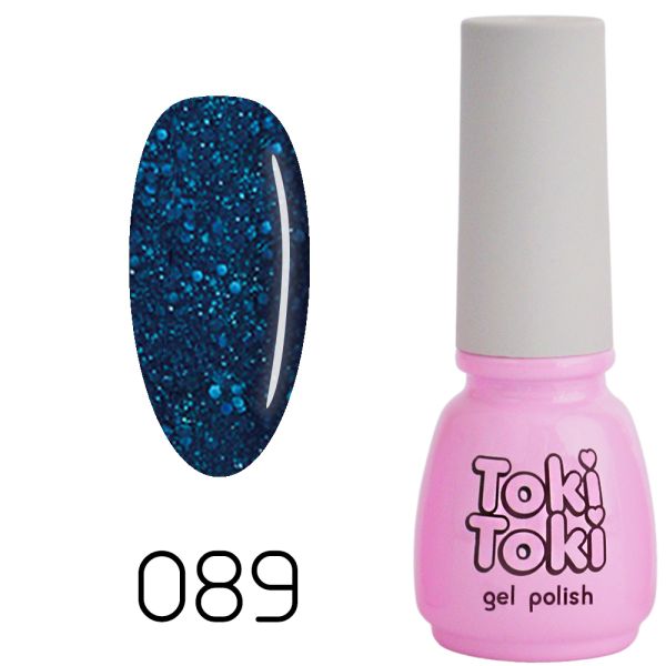 Гель-лак Toki-Toki №089, 5 мл темно-синій із блистками