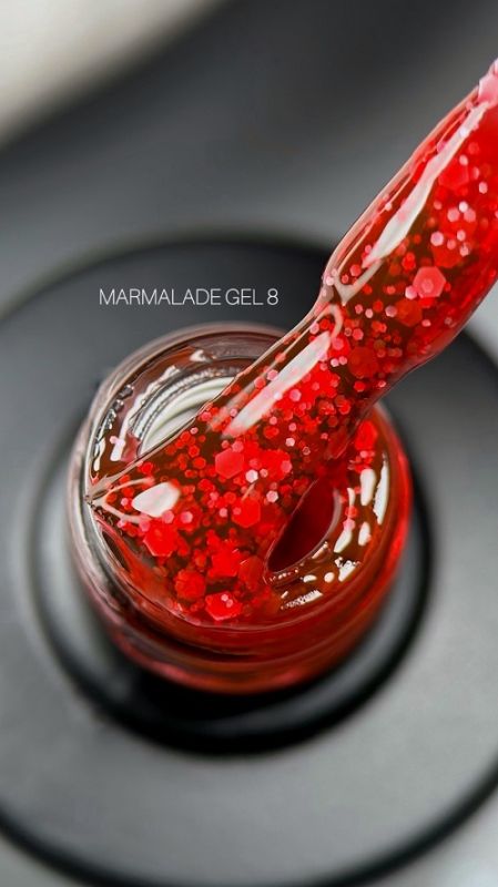 Гель-лак Saga Marmelad №8 с красными хлопьями 9мл