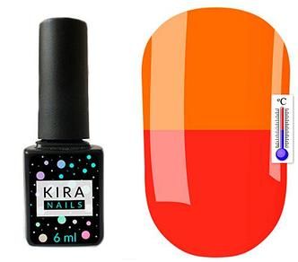 Термо гель-лак Kira Nails №T10 (красно-коралловый, при нагревании яркий оранжевый), 6 мл