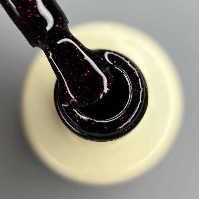 Гель-лак Nika Zemlyanikina  the gel polish 131 чорний з червоними блискітками, 6мл