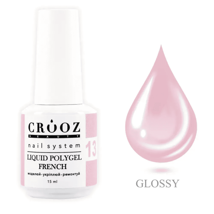 Рідкий полігель Crooz FRENCH Liquid Polygel 13 тендітний рожевий, 15мл