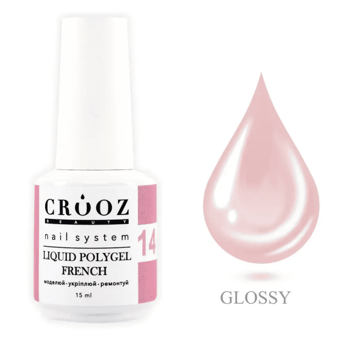 Рідкий полігель Crooz FRENCH Liquid Polygel 14 блідо-рожевий, 15мл