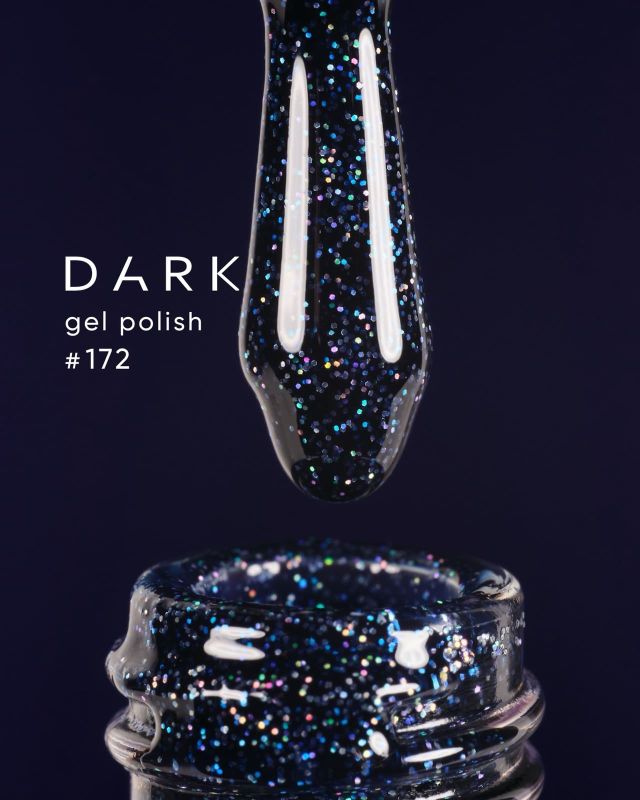 Гель-лак Dark 172 синій з різнокольоровими блискітками