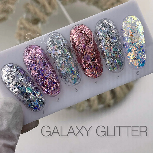 Глітерний гель Saga professional GALAXY glitter баночка 8мл (1-6)