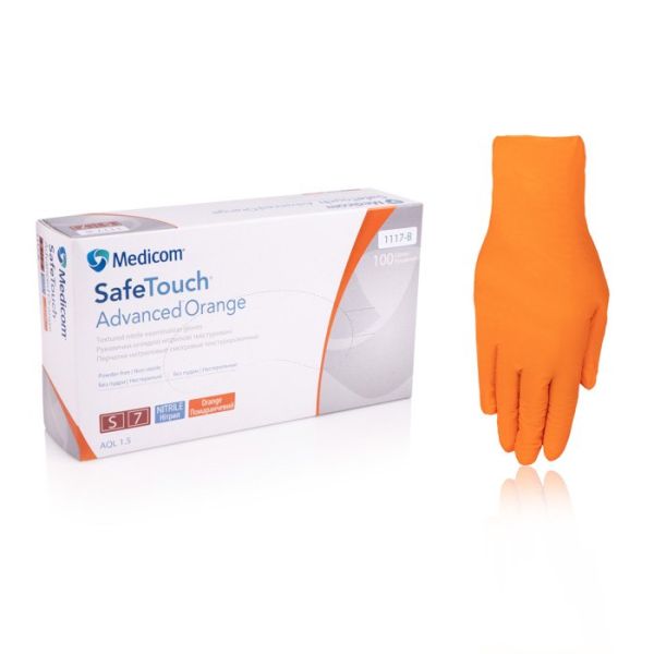 Рукавички нітрилові суперміцні без пудри Medicom SafeTouch Advanced Orange (помаранчевий), щільність 5г