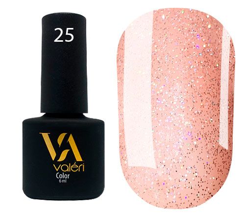 Гель-лак Valeri №025 (персиковий з блискітками), 6 мл