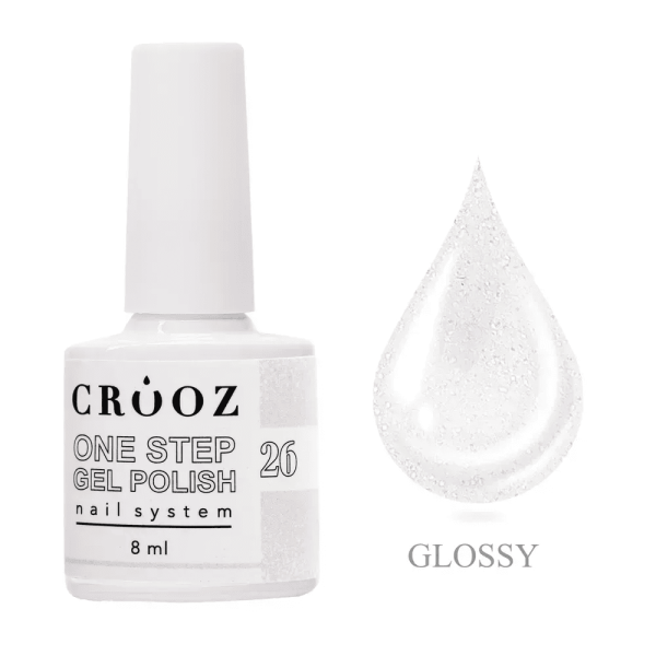 Однофазный гель-лак Crooz One Step Gel Polish 26 молочный с серебряным шиммером 8мл