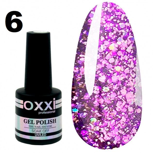 Гель-лак Oxxi STAR GEL №006 - фиолетовый, с блестками и слюдой, 8 мл  