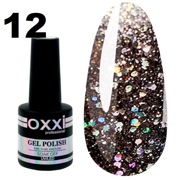 Гель-лак Oxxi STAR GEL №012 - серебристо-черный, с блестками и слюдой, 8 мл 