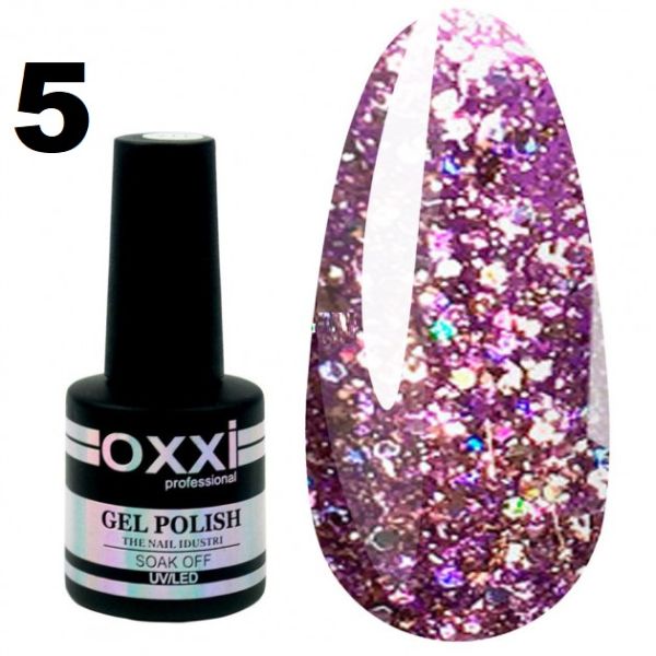 Гель-лак Oxxi STAR GEL №005 - сиреневый, с блестками и слюдой, 8 мл 