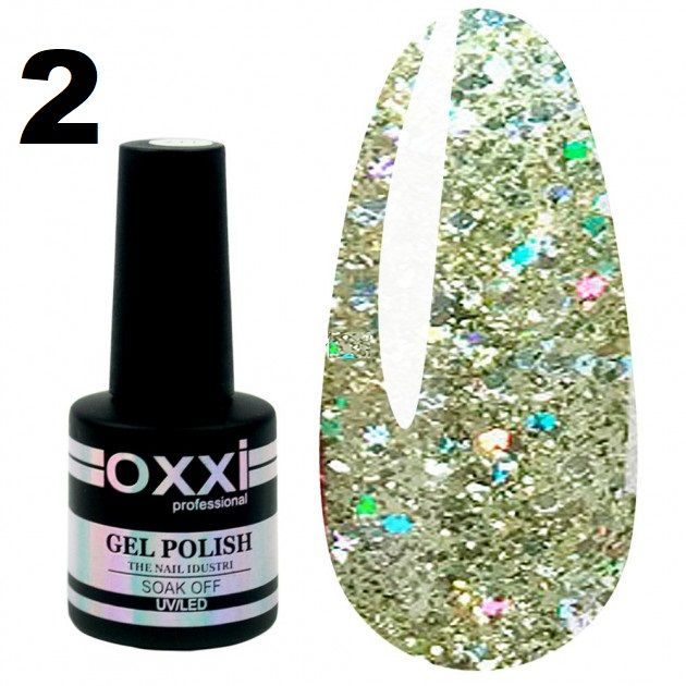 Гель-лак Oxxi STAR GEL №002 - светлый золотистый, с блестками и слюдой, 8 мл 