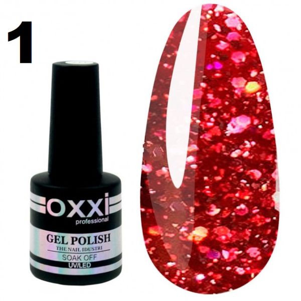 Гель-лак Oxxi STAR GEL №001 - гранатовый красный, с блестками и слюдой, 8 мл 
