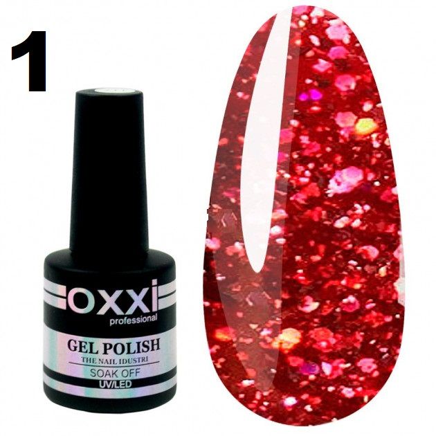 Гель-лак Oxxi STAR GEL №001 - гранатовый красный, с блестками и слюдой, 8 мл 