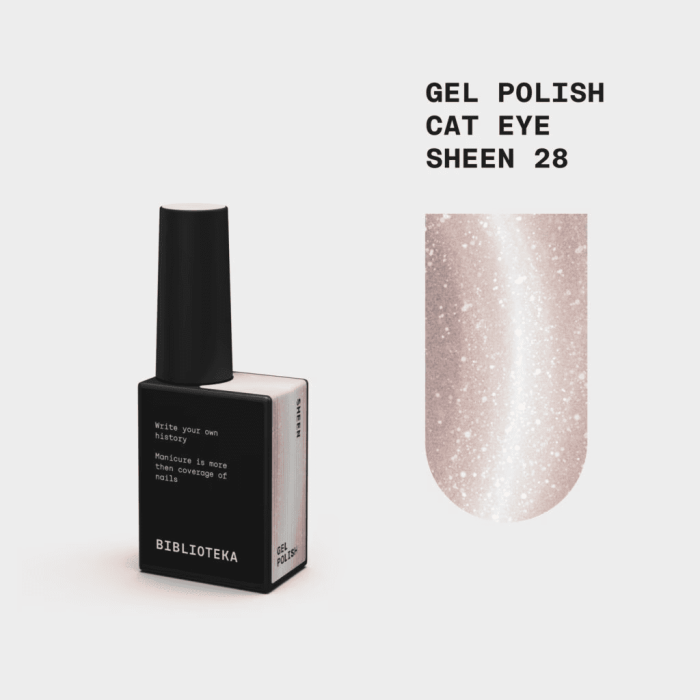 Гель-лак Biblioteka Cat Eye 28 Sheen  теплий світло-бежевий котяче око, 10мл
