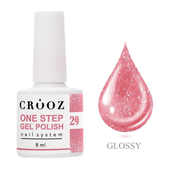 Однофазный гель-лак Crooz One Step Gel Polish 29 персиково-розовый с мелкими сияющими частицами 8мл