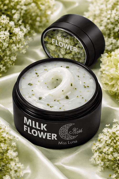 Гель для наращивания с сухоцветами Miss Luna Milk Flower Gel 02, ﻿﻿молочный гель с зелеными сухоцветами