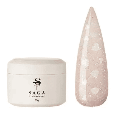 Моделюючий гель Saga Heart Gel 02 світло-бежевий із сердечками, 15мл
