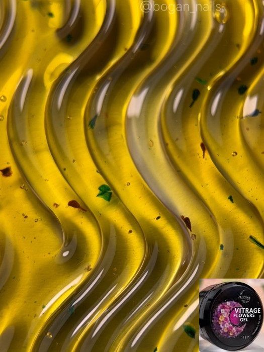 Вітражний гель для нарощування з сухоцвітами Vitrage Flowers Gel 03, 15мл