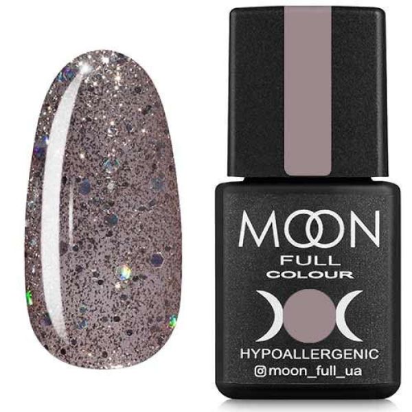 Гель-лак MOON FULL color Gel polish №323 (серебристо-бежевый с разноцветным глиттером), 8 мл