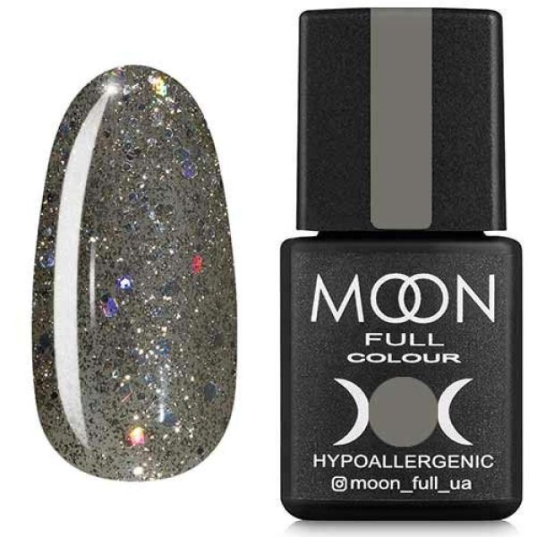Гель-лак MOON FULL color Gel polish №324 (сріблясто-оливковий з різнобарвним глітером), 8 мл