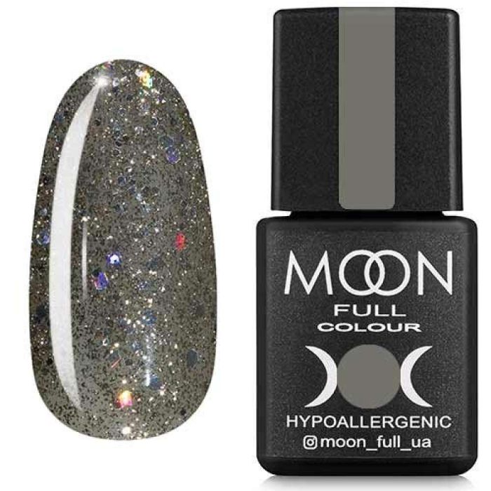 Гель-лак MOON FULL color Gel polish №324 (сріблясто-оливковий з різнобарвним глітером), 8 мл