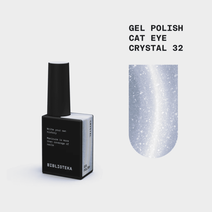 Гель-лак Biblioteka Cat Eye 32  Crystal світло-блакитний котяче око, 10мл
