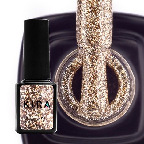 Гель-лак Kira Nails 24 Karat №005 (жёлтое золото с большим количеством блесток), 6 мл