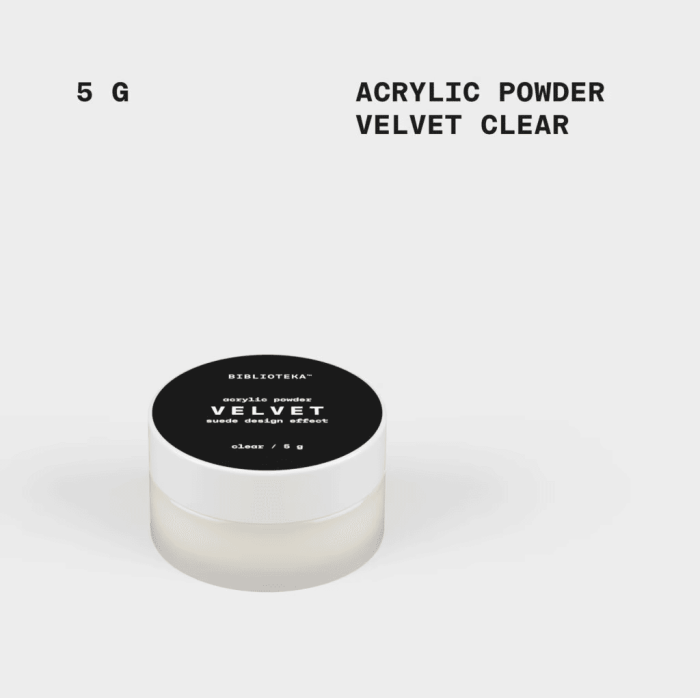 Акриловая пудра Biblioteka Acrylic Powder VELVET clear прозрачная (мелкая) 5г
