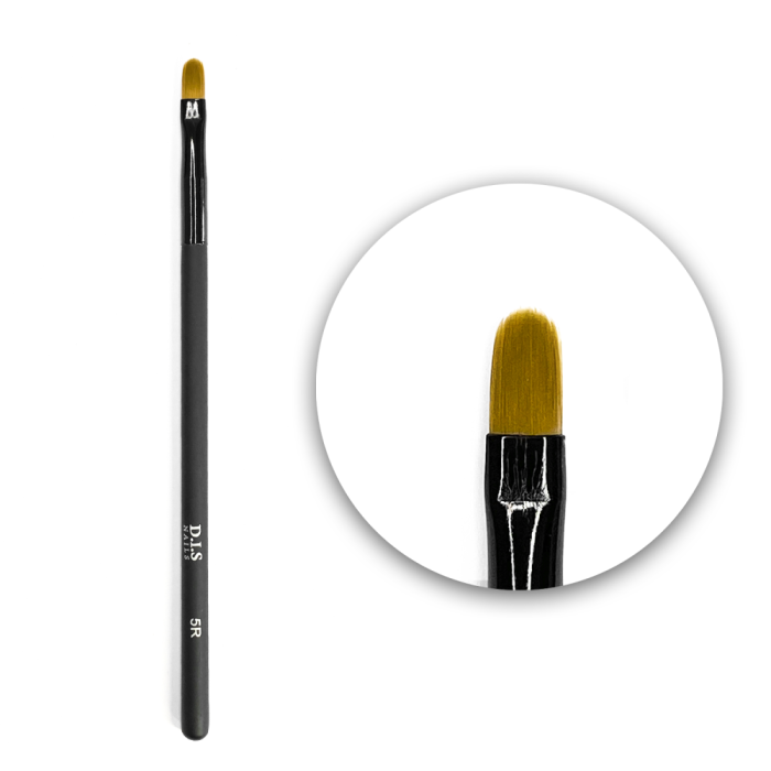 Пензель для дизайну DIS Nails 5R (10 мм) Syntetic, овал, чорна ручка