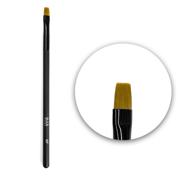 Пензель для дизайну DIS Nails 6F (9 мм) Syntetic, пряма, чорна ручка