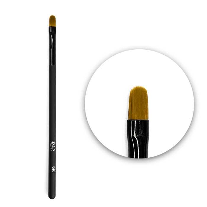 Пензель для дизайну DIS Nails 6R (11 мм) Syntetic, овал, чорна ручка 