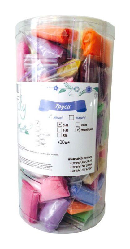 Трусики-стринги "COLORFUL" микс в пластиковом тубусе Doily из спанбонда