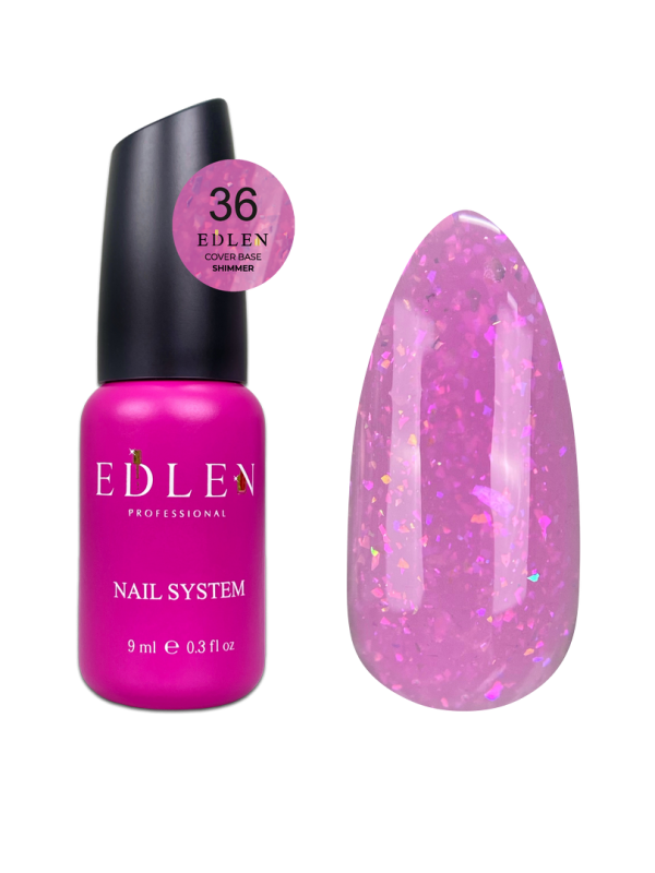 База Edlen Cover base 9мл 36 фуксія із кольоровою слюдою