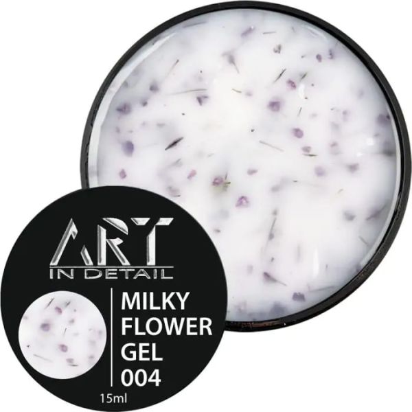 Молочный гель с сухоцветами для наращивания и укрепления ногтей ART Builder Gel Milky Flower 04, 15 мл 