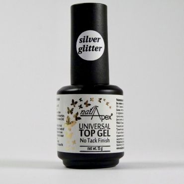 Топ зі срібним глітером Nail Apex Glitter Silver 15мл