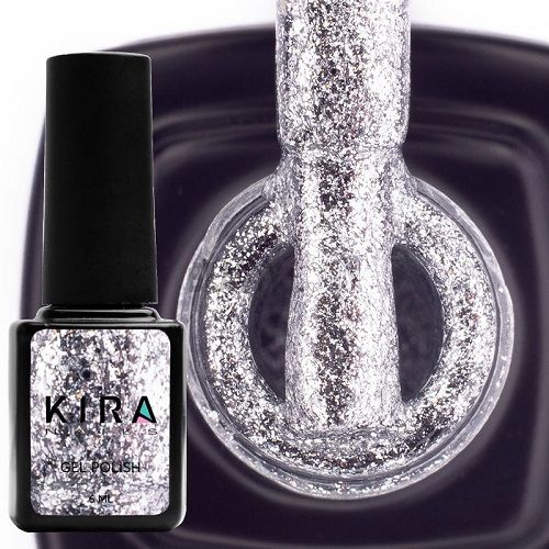 Гель-лак Kira Nails 24 Karat №001 (серебро с большим количеством блесток), 6 мл