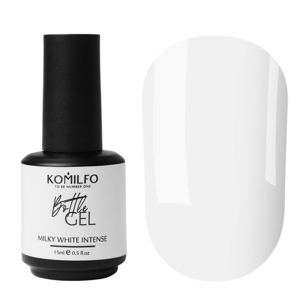 Жидкий гель для наращивания Komilfo Bottle Gel Milky White Intense с кисточкой, 15 мл