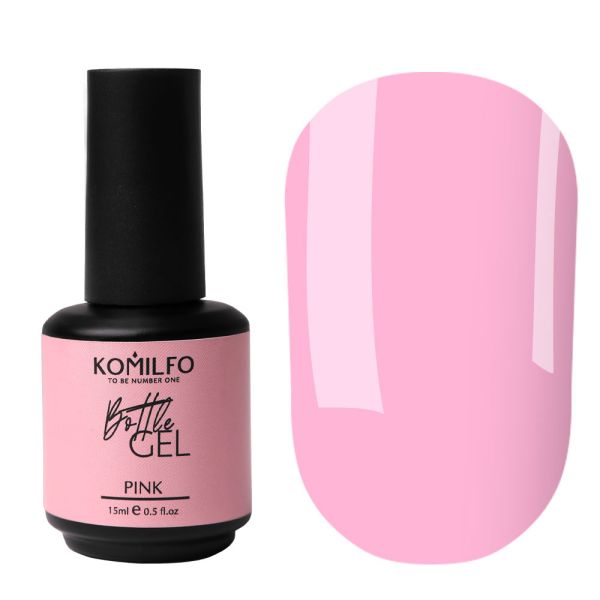 Жидкий гель для наращивания Komilfo Bottle Gel Pink с кисточкой, 15 мл