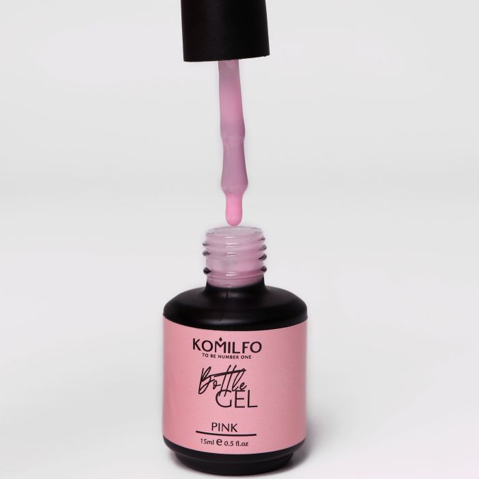 Рідкий гель для нарощування Komilfo Bottle Gel Pink з пензликом, 15 мл