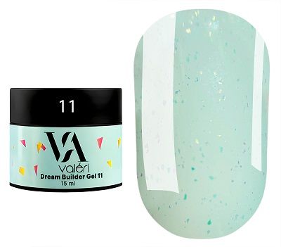 Гелі Valeri  Dream Collection 11 зелений з золотими та рожевими хлоп’ями  30мл