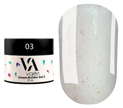 Гелі Valeri  Dream Collection 03 молочний з ліловими та зеленими хлоп’ями 15мл