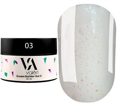 Гелі Valeri  Dream Collection 03 молочный с лиловыми и зелеными хлопьями 30мл