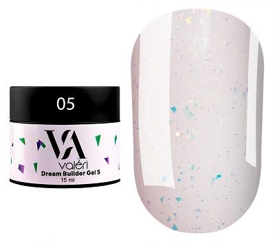 Гелі Valeri  Dream Collection 05 нюдово розовый с лиловыми и зелеными хлопьями  15мл