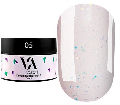 Гелі Valeri  Dream Collection 05 нюдово рожевий з ліловими та зеленими хлоп’ями 30мл